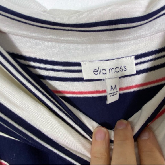 Ella Moss Striped Off Shoulder Midi Dress with Ruffled Bias Cut Hem Stretchy - Picture 11 of 11